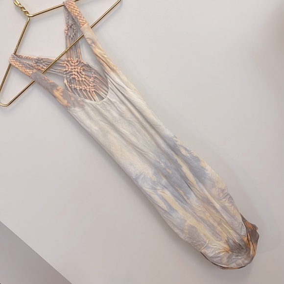 Sky Dresses & Skirts - NWOT SKY Spring Tie Dye Neutral Crochet Braided Open Back Stretchy Mini Dress S